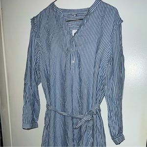 Blue and white stripped Cotten blend dress with string waist tie.